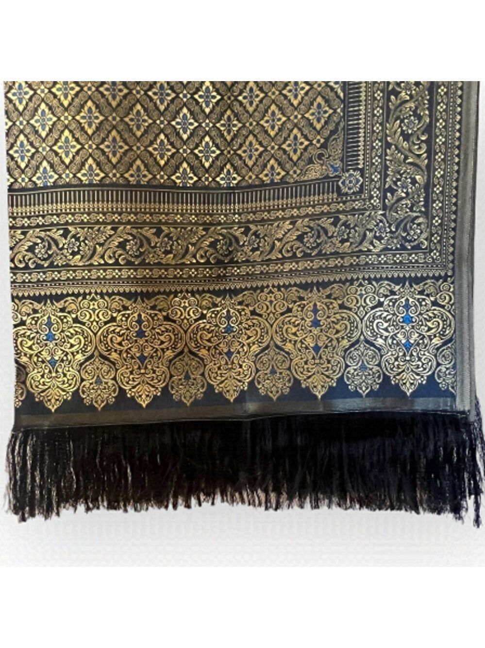NAVY and gold hand woven silk Turkish tapestry